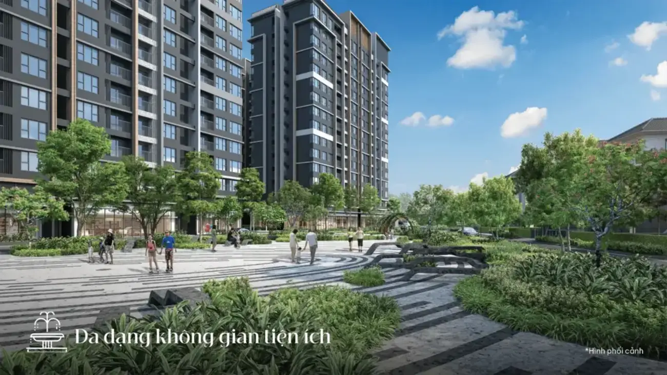 Không gian sống xanh tại Gladia by The Waters với mật độ xây dựng chỉ 23.3%, vượt trội và bền vững.