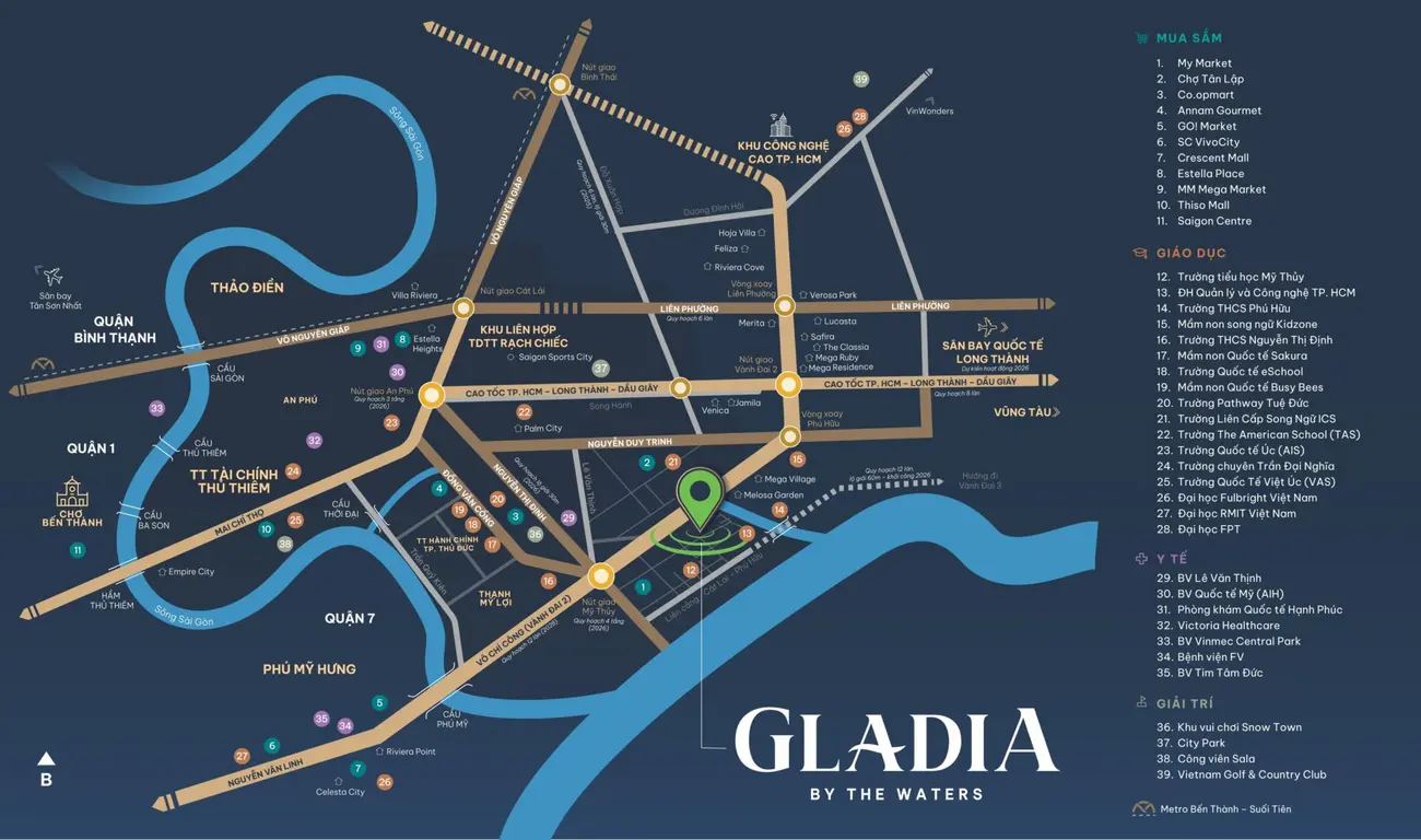 Bản đồ vị trí Gladia Keppelland: Liên kết hạ tầng mạnh, kết nối thuận tiện các khu vực trọng điểm TP.HCM.